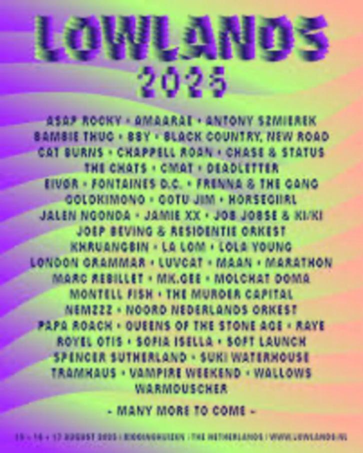 Lowlandskaart 2025 Combiticket hele weekend, Tickets en Kaartjes, Concerten | Pop, Eén persoon, April