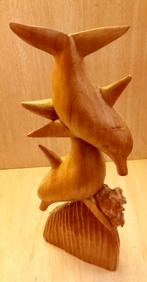 Groot, houten beeld, houtsnijwerk 2 dolfijnen, Antiek en Kunst, Ophalen