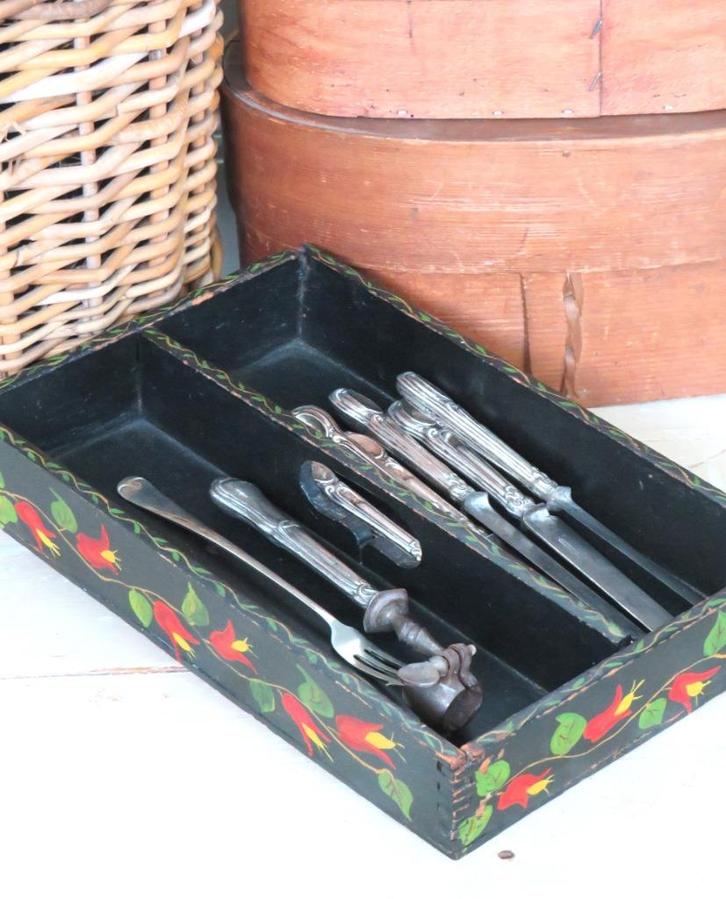 Antieke bestekbak “Volkskunst”, Antiek en Kunst, Curiosa en Brocante, Ophalen of Verzenden