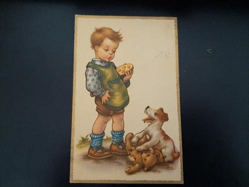 Nostalgische kaart, jongen met hond en beer, gelopen. j.'60., Verzamelen, Ansichtkaarten | Themakaarten, Gelopen, 1960 tot 1980