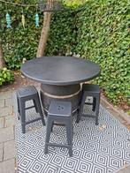 Bartafel met 4 krukken - Wijnvat, Ophalen of Verzenden, Gebruikt, Rond, Hout