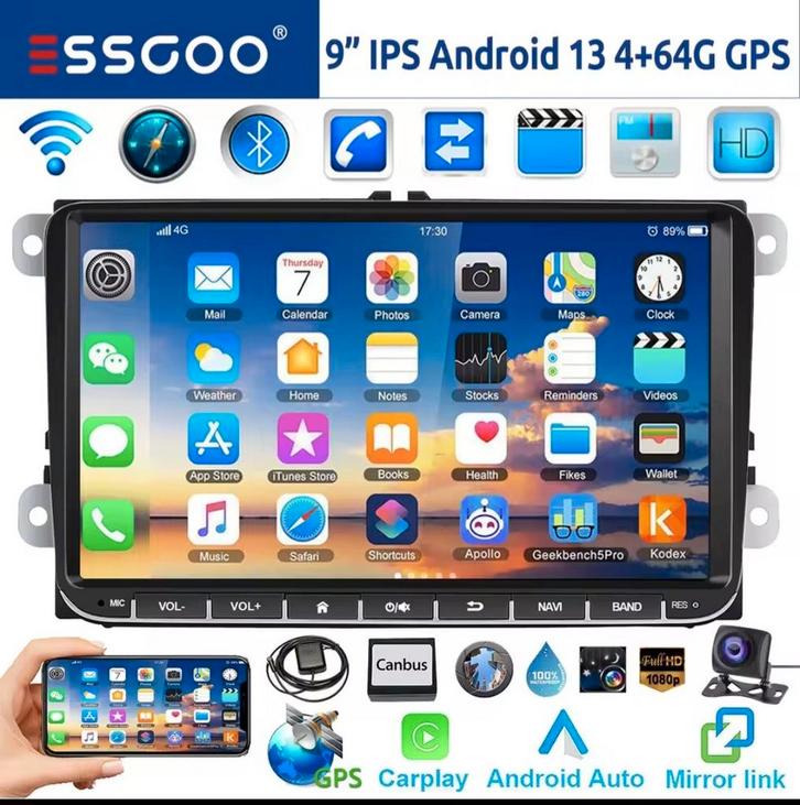 ESSGOO Android Radio VW Golf 5/6  zgan., Auto diversen, Autoradio's, Zo goed als nieuw, Ophalen of Verzenden