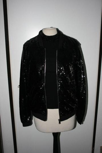 Ongedragen zwart pailletten jasje *PARIS* Bomber model. S/M beschikbaar voor biedingen