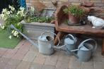 tuindecoratie: 3 oude zinken gieters, 1 grote en 2 kleinere, Antiek en Kunst, Curiosa en Brocante, Ophalen of Verzenden