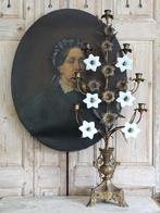 Franse kandelaar met opaline bloemen, Ophalen of Verzenden