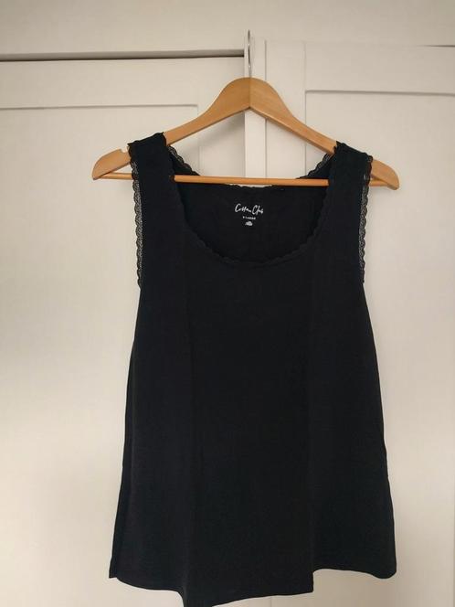 3 Zwarte tops, hemdjes, kanten rand, XL, cotton club, Kleding | Dames, Tops, Gedragen, Maat 46/48 (XL) of groter, Zwart, Zonder mouw