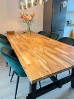 Houten eettafel met stalen onderstel, Huis en Inrichting, Tafels | Eettafels, Ophalen, 100 tot 150 cm, Eikenhout, Zo goed als nieuw