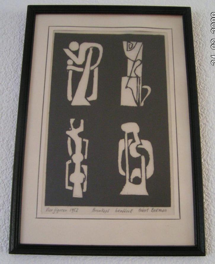 Hubert Bekman 4 figuren peren-kops ets tekening (unframed), Antiek en Kunst, Kunst | Etsen en Gravures, Ophalen of Verzenden