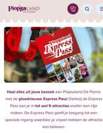 Plopsaland de Panne Express Pass 2x, Overige soorten, Pretpark, Twee personen