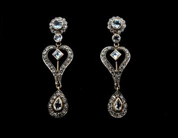 14 kt goud met zilver oorbellen met roosdiamanten aquamarijn beschikbaar voor biedingen