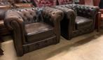 Prachtige Set Chesterfield Fauteuils Bruin., Huis en Inrichting, Fauteuils, Gebruikt, Chesterfield, Ophalen of Verzenden, 100 tot 125 cm