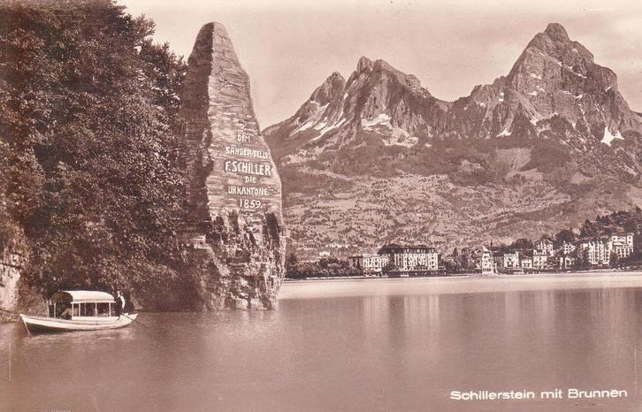 A348 Zwitserland - Brunnen - Schillerstein mit ..., Verzamelen, Ansichtkaarten | Buitenland, Ongelopen, Overig Europa, 1940 tot 1960