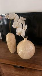 2 parelmoer Vasen Cream kleurig, Huis en Inrichting, Woonaccessoires | Vazen, Minder dan 50 cm, Glas, Zo goed als nieuw, Ophalen