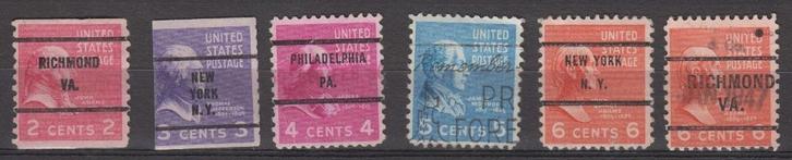 USA 6 zegels 2-6 cent precancels, Postzegels en Munten, Postzegels | Amerika, Gestempeld, Noord-Amerika, Ophalen of Verzenden