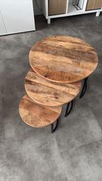 Teakhouten bijzet tafelset, Rond, Zo goed als nieuw, Hout, 55 tot 75 cm