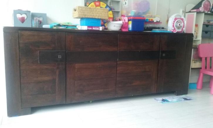 indische teak dressoir, Huis en Inrichting, Kasten | Dressoirs, Zo goed als nieuw, 200 cm of meer, 25 tot 50 cm, Teakhout, Ophalen