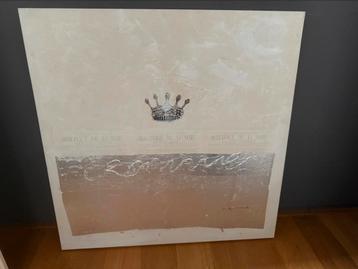 Origineel  crèmewit  olieverf schilderij Crowne  100x100cm beschikbaar voor biedingen