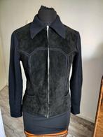 Vintage zwarte vest/jasje. Leer patchwork, Ophalen of Verzenden, Zo goed als nieuw, Maat 38/40 (M), Zwart