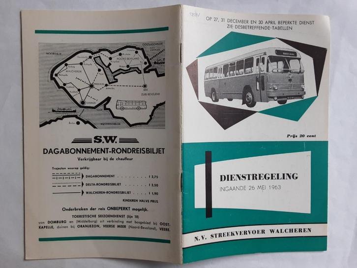 N.V. STREEKVERVOER WALCHEREN DIENSTREGELING 26 MEI 1963, Verzamelen, Spoorwegen en Tramwegen, Gebruikt, Bus of Metro, Boek of Tijdschrift