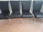4 lederen eetkamerstoelen, Huis en Inrichting, Stoelen, Ophalen, Gebruikt, Zwart, Leer