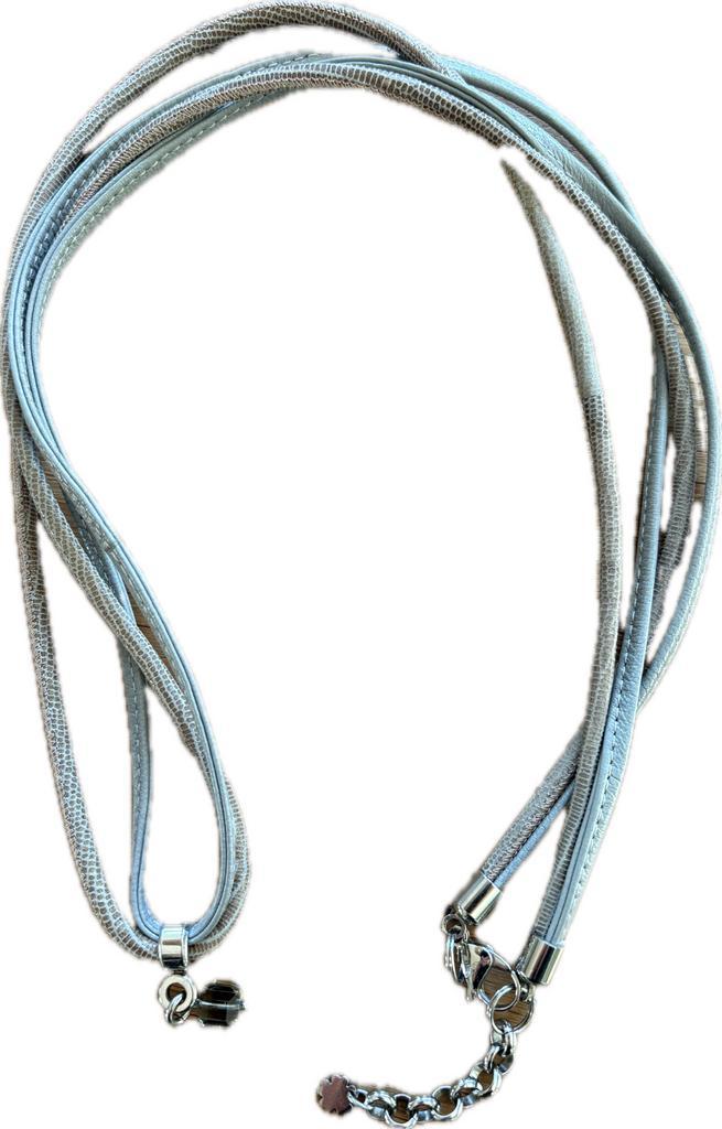 Pimps & pearls grijze leren ketting/armband met kristal, Sieraden, Tassen en Uiterlijk, Kettingen, Zo goed als nieuw, Overige materialen