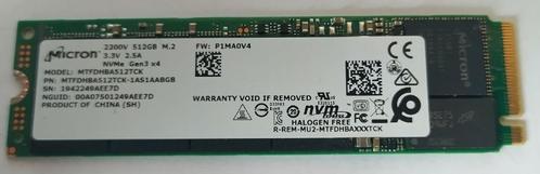 512GB NVMe M.2 Micron 2200V, Computers en Software, Harde schijven, Gebruikt, Laptop, Intern, SSD, Overige aansluitingen, Verzenden