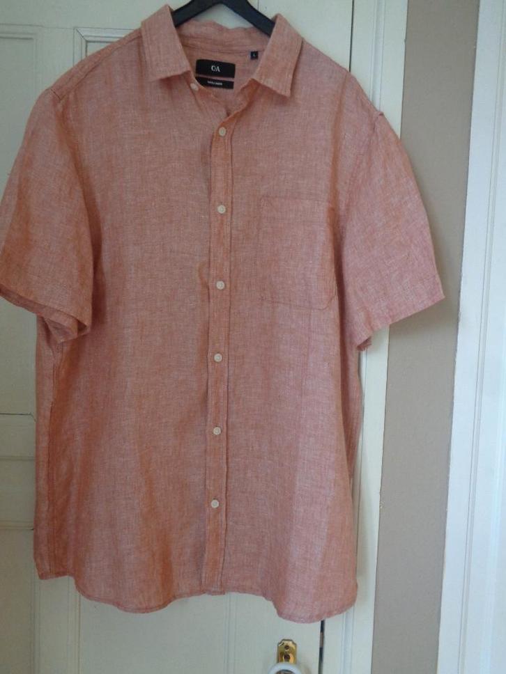 Canda linnen overhemd:mt L, Kleding | Heren, Overhemden, Zo goed als nieuw, Halswijdte 41/42 (L), Blauw, Ophalen of Verzenden