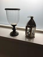 Decoratieve kandelaar en lantaarn set, Ophalen of Verzenden, Zo goed als nieuw, Metaal, Grijs
