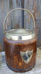 Antieke vintage tabakspot, eikenhout, verzilverd deksel. 3A2, Antiek en Kunst, Antiek | Keukenbenodigdheden, Ophalen of Verzenden