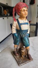 Vintage mooi massief decoratief beeld van jongen met hond, Ophalen of Verzenden