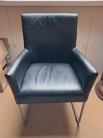 6 Zwart leren eetkamerstoelen met roestvrij stalen onderstel, Ophalen, Gebruikt, Zwart, Metaal