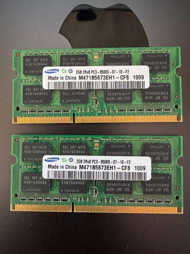 2* 2Gb SODIMM CL7 DDR3 1066/PC3-8500 geheugen, Computers en Software, RAM geheugen, Gebruikt, Laptop, 4 GB, DDR3, Ophalen of Verzenden