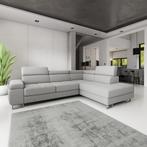 OP=OP Slaapbank met opbergruimte Sem - Hoekbank Rechts Beige, Verzenden, Nieuw, Tweepersoons, Beige