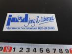 sticker JVVD VVD Jong & liberaal algemeen secretariaat 020 *, Verzamelen, Stickers, Ophalen, Zo goed als nieuw, Bedrijf of Vereniging