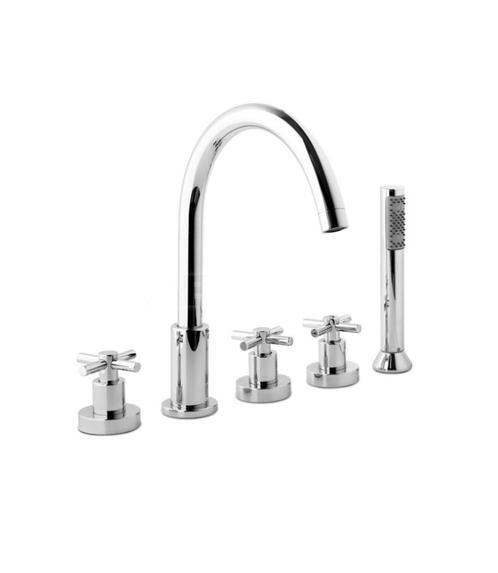 BONGIO T CROSS 5 GATS BADRANDKRAAN CHROOM, Doe-het-zelf en Verbouw, Sanitair, Nieuw, Kraan, Chroom, Ophalen of Verzenden