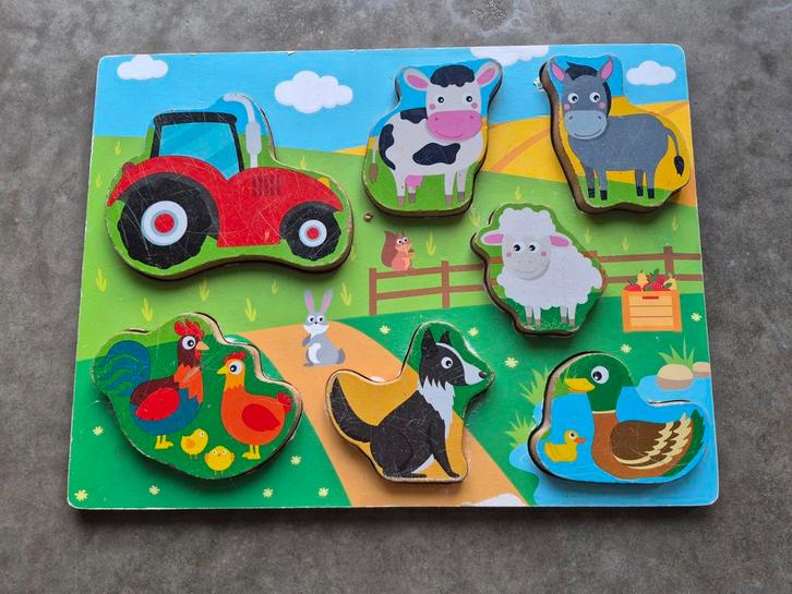 Houten Puzzel Boerderijdieren, Kinderen en Baby's, Speelgoed | Kinderpuzzels, Zo goed als nieuw, 2 tot 4 jaar, 10 tot 50 stukjes