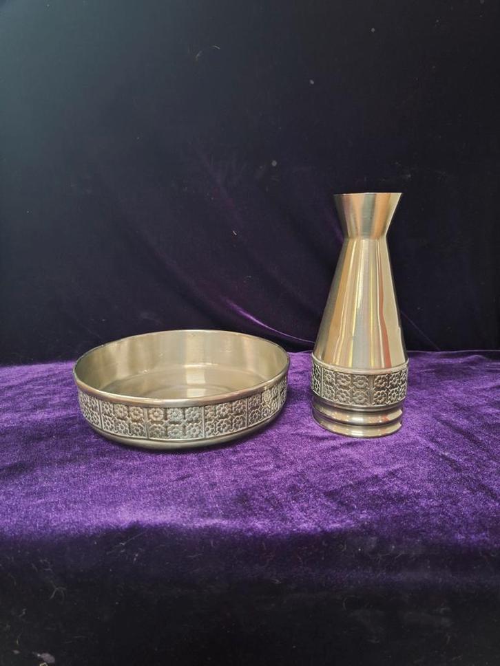 Vintage Pewter Vaas en Schaal Set Norsk tinn, Antiek en Kunst, Antiek | Vazen, Ophalen of Verzenden