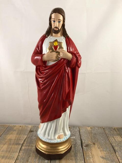 Jezus heilig hart beeld, in volle kleuren, Antiek en Kunst, Antiek | Religie, Ophalen of Verzenden