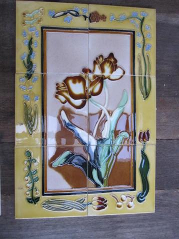 Tegeltableau bloemen in relief, 6 losse tegels 15x15cm beschikbaar voor biedingen