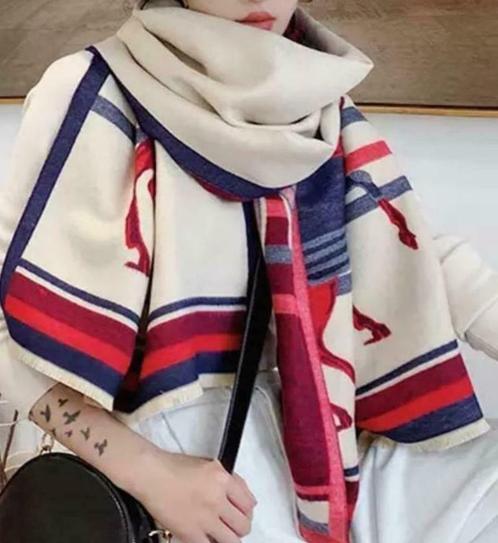 NIEUWE mooie pashmina off white rood/blauw CHCS, Kleding | Dames, Mutsen, Sjaals en Handschoenen, Nieuw, Pashmina, Ophalen of Verzenden