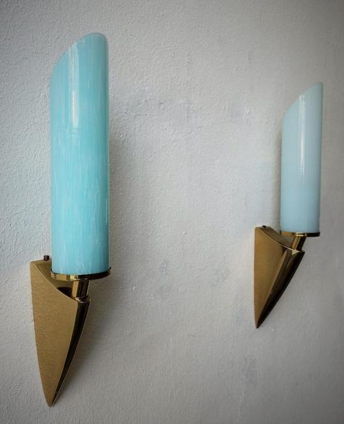 Vintage Art Deco set wandlampen messing Murano Regency, Huis en Inrichting, Lampen | Wandlampen, Gebruikt, Ophalen of Verzenden