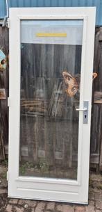 Houten balkondeur HR++ glas binnen wit buiten antracietgrijs, Ophalen, Gebruikt, 80 tot 100 cm, Buitendeur