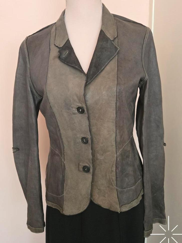 Collection Privée Leren Jasje, Kleding | Dames, Jasjes, Kostuums en Pakken, Zo goed als nieuw, Jasje, Maat 38/40 (M), Grijs, Ophalen of Verzenden