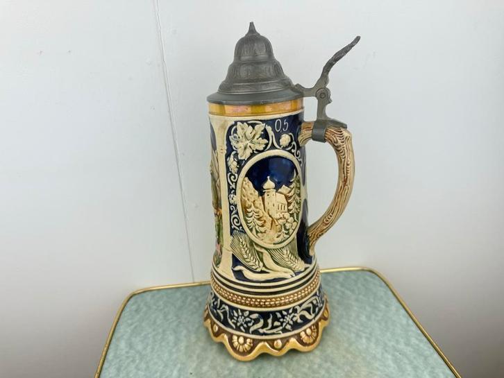 Vintage Duitse Bierpul met Deksel, Antiek en Kunst, Antiek | Keramiek en Aardewerk, Ophalen of Verzenden