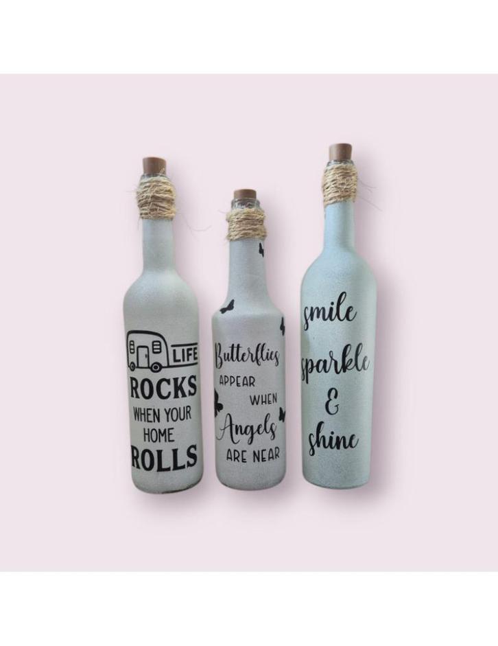 lichtfles met quote, Huis en Inrichting, Woonaccessoires | Kandelaars en Kaarsen, Nieuw, Kandelaar, Minder dan 25 cm, Overige materialen