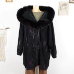 Zaspel Design 80s krokodil reliëf vos bont jas Sz 38, Maat 38/40 (M), Verzenden, Zwart, Zaspel