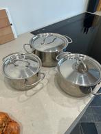 BK Kookpannen met Deksel - Set van 3, Gebruikt, Inductieplaat, Rvs, Ophalen