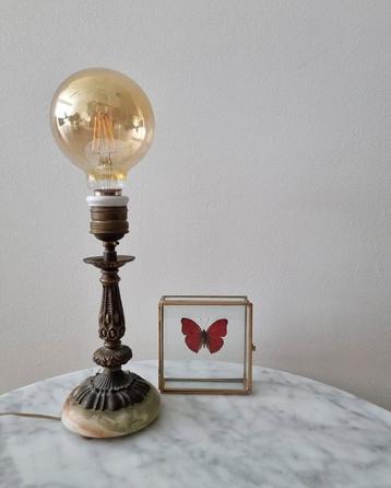 Antieke vintage messing koper lampenvoetje tafellamp onyx beschikbaar voor biedingen