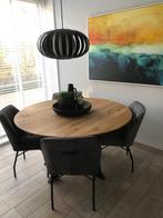 Ronde eetkamertafel 140cm met 4 stoelen, Ophalen, Zo goed als nieuw, Vijf personen of meer, Modern