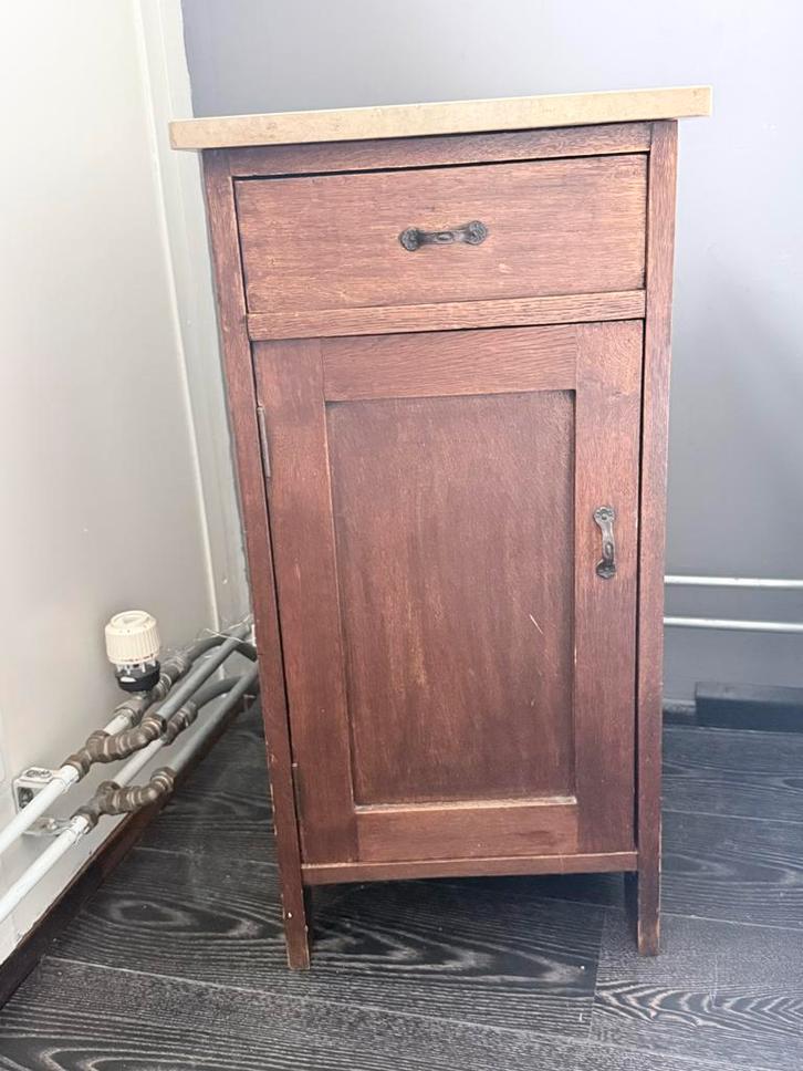 Antieke Nachtkastjes met Marmer, Huis en Inrichting, Kasten | Dressoirs, Gebruikt, Minder dan 50 cm, 25 tot 50 cm, Met lade(s)